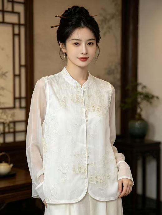重工刺绣【自营】烟雨楼台！立领刺绣重工网纱新中式立体包边单件马甲上衣-喜出 商品图2