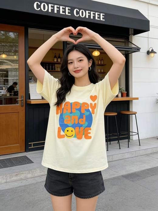 任选2件39.9元！超高性价比【自营】HAPPY米色大版 95%棉夏季T恤宽松上衣-喜出 商品图2