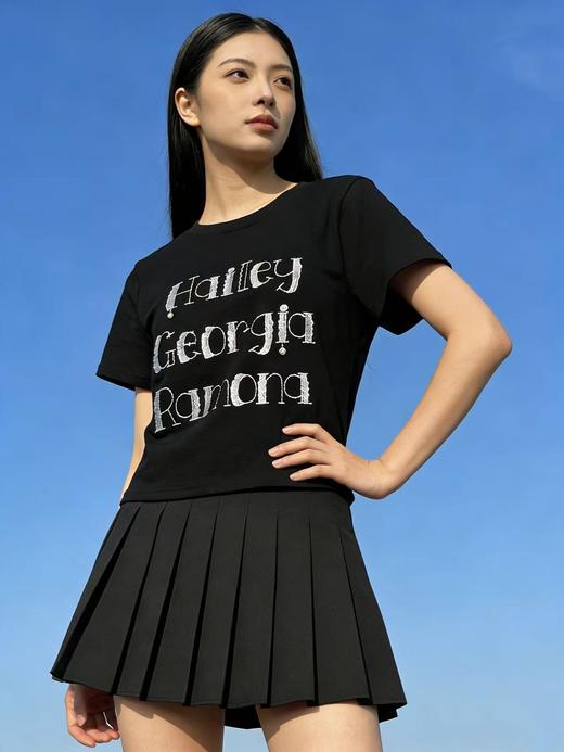 重工/工艺T【自营】短款刺绣字母➕亮片！韩系设计感90棉T恤夏季-喜出 商品图3