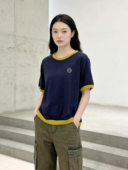 重工/工艺T【自营】撞色领➕m刺绣字母！韩系90棉短袖T恤夏季-喜出 商品图2