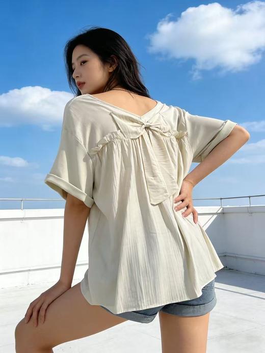 大版【自营】工艺/重工！亮片字母➕可爱女孩印花！后背网纱蝴蝶结宽松设计感中长短袖T恤-喜出 商品图3