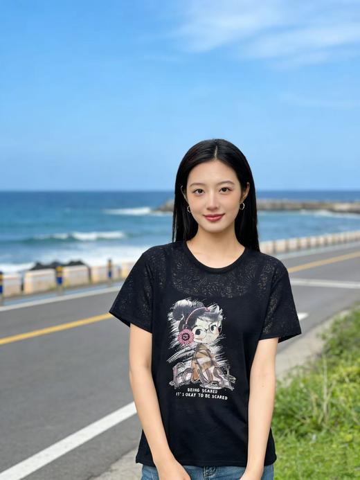 重工/工艺T【自营】可爱女孩➕粉色烫钻耳机！微透韩系设计感95棉短袖T恤夏季-喜出 商品图2