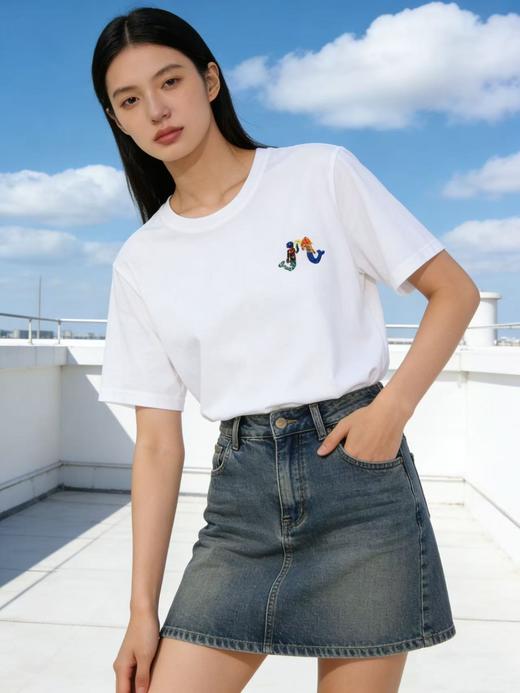 任选2件39.9元！超高性价比【自营】精致美人鱼刺绣！精梳棉95%圆领短袖T恤上衣-喜出 商品图1