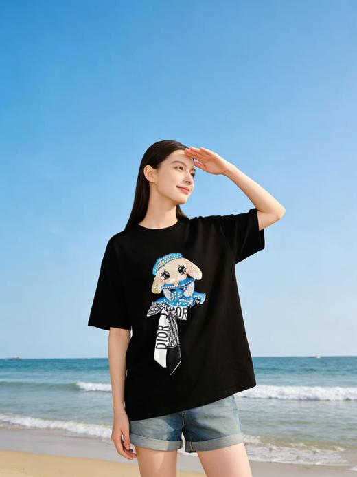 大版【自营】工艺/重工！镶钻精致兔子刺绣➕钉珠！潮牌复古宽松设计感中长短袖T恤-喜出 商品图1