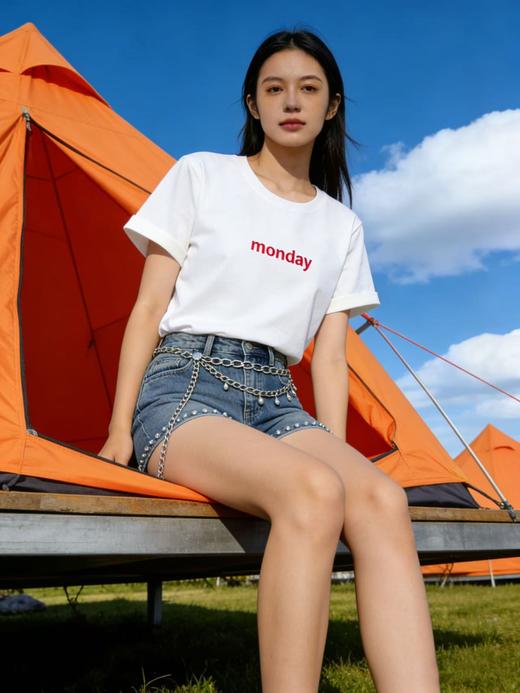 任选2件39.9元！超高性价比【自营】monday红印花字母！7688精梳棉！95%棉圆领短袖T恤上衣-喜出 商品图2