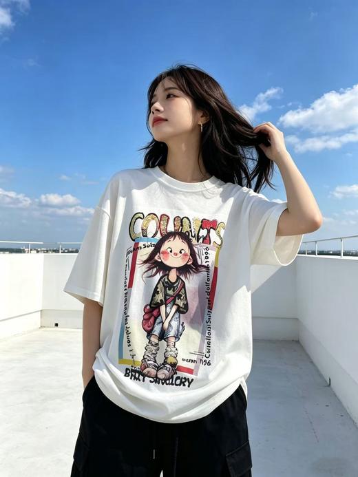 大版【自营】工艺/重工！亮片字母➕刺绣！潮牌复古宽松设计感中长短袖T恤-喜出 商品图5