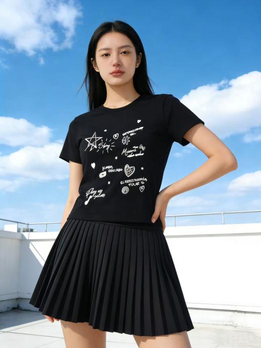 重工/工艺T【自营】星星➕字母钉珠刺绣！韩系设计感90棉T恤夏季-喜出 商品图0