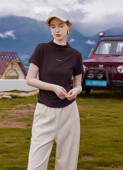 【自营】7235超软糯 39.5%黏胶纤维半高领短袖上衣-喜出 商品图0