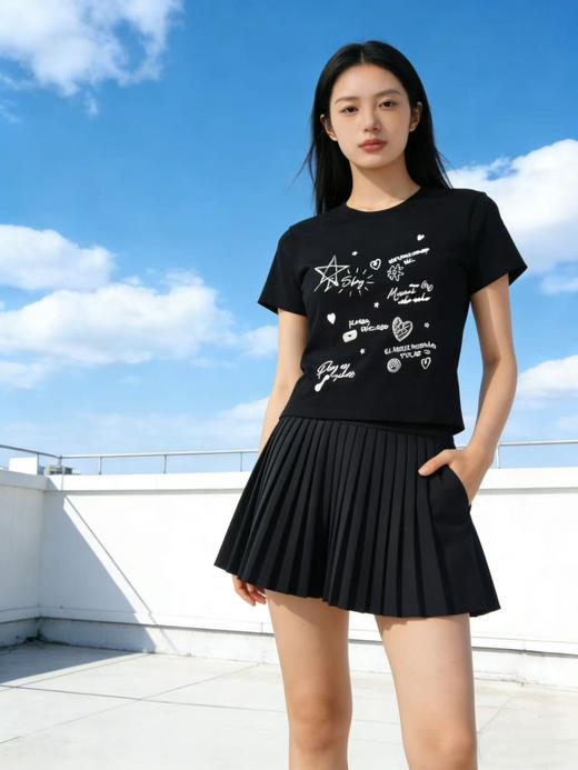 重工/工艺T【自营】星星➕字母钉珠刺绣！韩系设计感90棉T恤夏季-喜出 商品图1