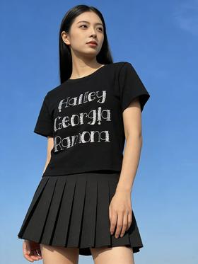 重工/工艺T【自营】短款刺绣字母➕亮片！韩系设计感90棉T恤夏季-喜出