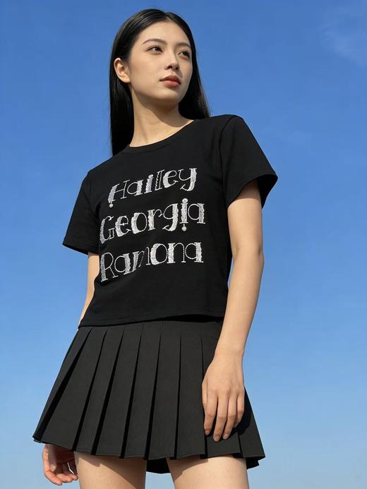 重工/工艺T【自营】短款刺绣字母➕亮片！韩系设计感90棉T恤夏季-喜出 商品图0