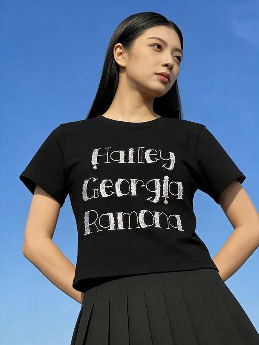 重工/工艺T【自营】短款刺绣字母➕亮片！韩系设计感90棉T恤夏季-喜出 商品图2