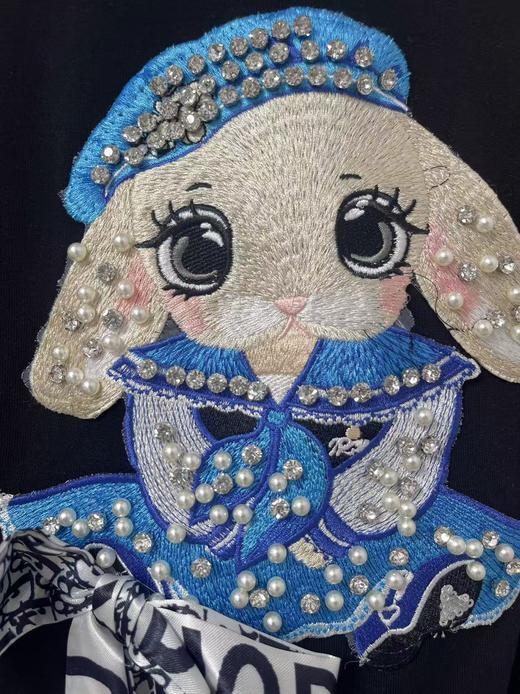 大版【自营】工艺/重工！镶钻精致兔子刺绣➕钉珠！潮牌复古宽松设计感中长短袖T恤-喜出 商品图4