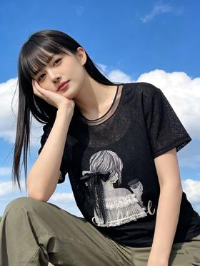 重工/工艺T【自营】柳钉钻➕蝴蝶结飘带女孩！微透韩系设计感T恤夏季-喜出