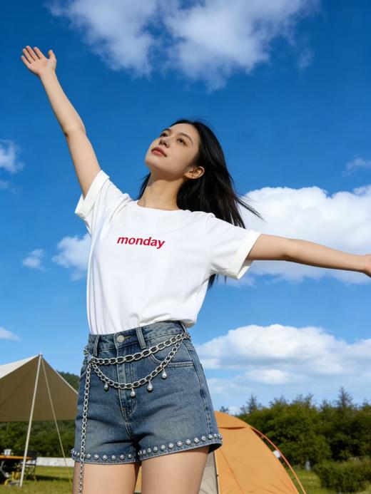 任选2件39.9元！超高性价比【自营】monday红印花字母！7688精梳棉！95%棉圆领短袖T恤上衣-喜出 商品图1