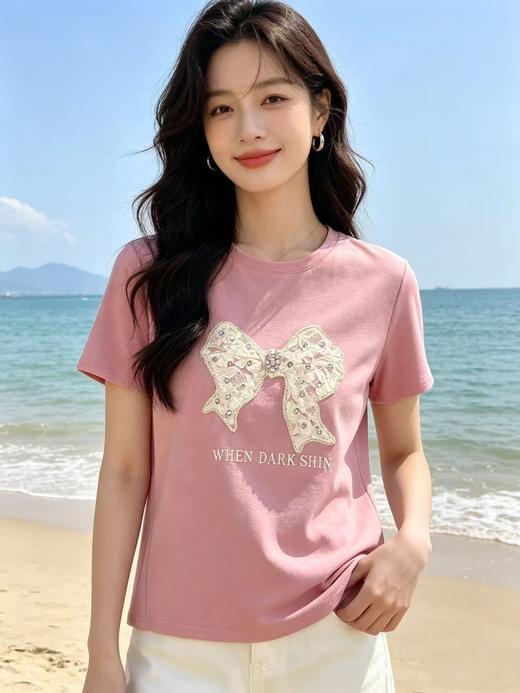 重工/工艺T【自营】柳钉钻➕立体花朵蝴蝶！0231韩系设计感95棉T恤夏季-喜出 商品图2