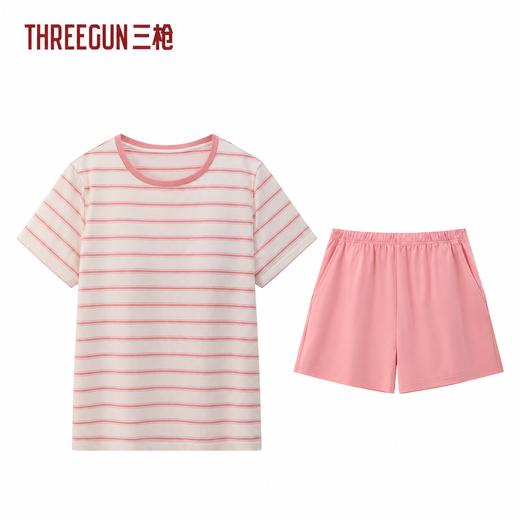 Threegun三枪 彩条冰泉棉圆领短袖短裤女家居套-T80158D02 商品图0