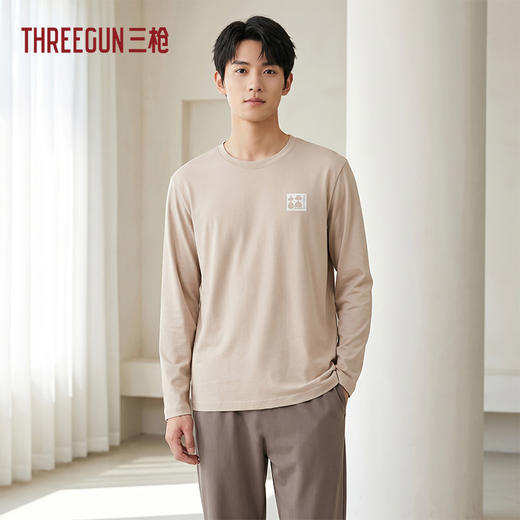 Threegun三枪 冰泉棉圆领长袖长裤男家居套-T80160D02 商品图0