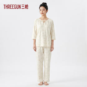 Threegun三枪 水柔棉圆领中袖长裤女家居套-T80151D01