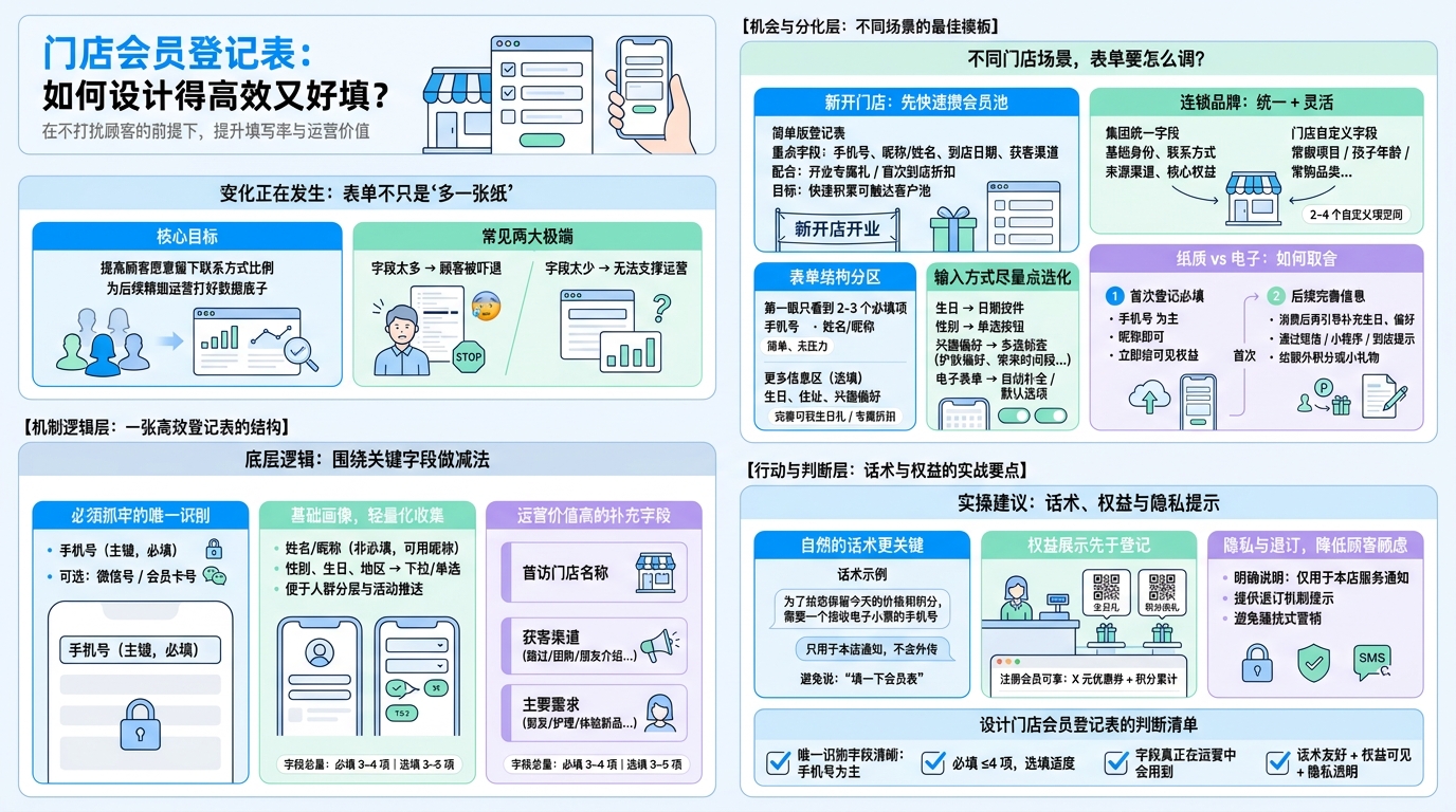 会员登记表要保留哪些关键字段？