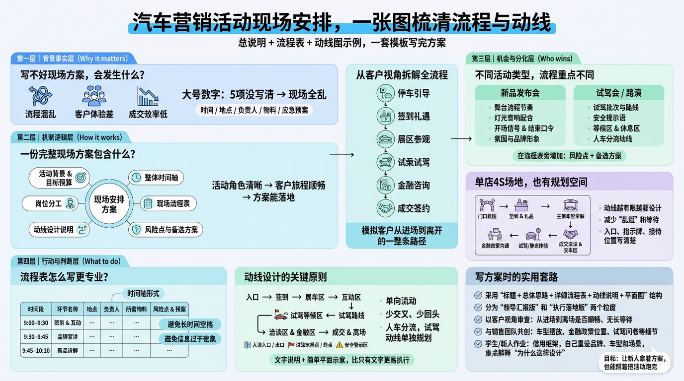 汽车营销活动现场方案要写哪些内容？