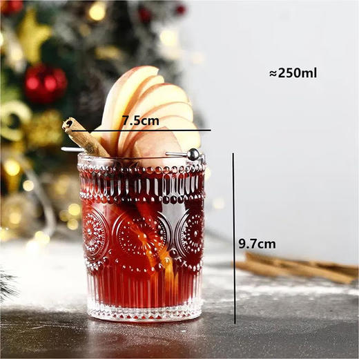 浮雕太阳花水杯 复古艺术风格 透明款250ml 商品图4