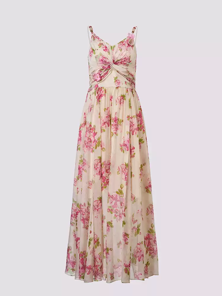 玛克门店发货：浪漫度假印花扭结背心吊带连衣裙货号：MC86DR268