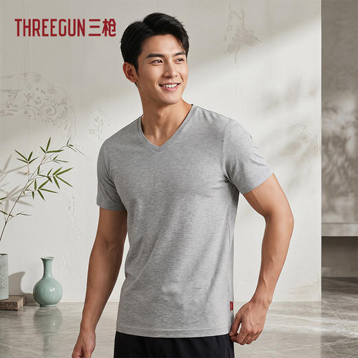Threegun三枪 高支弹力棉V领短袖男衫-T20009A01 商品图0
