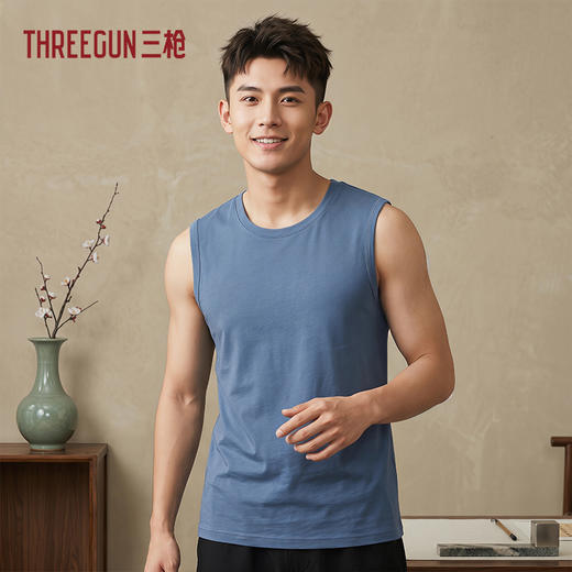 Threegun三枪 舒肤弹力棉圆领无袖男衫-T30005A01 商品图0