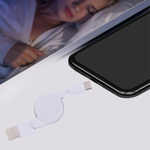 日本 Type-c极速充电数据线 USB 2.0接口 自动收纳线 长70cm 白色 商品图4