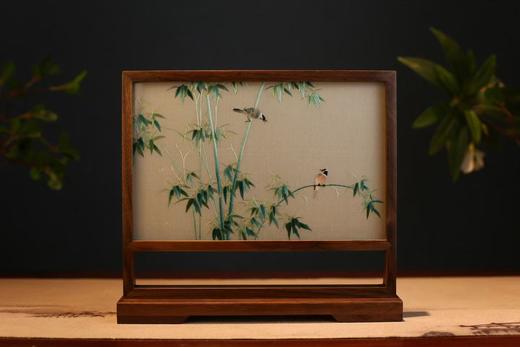 苏绣胡桃木双面绣摆件（横版） 商品图0