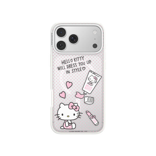 【爱美大明星】上妆时刻 白框款 泡泡骚 x Hello Kitty合作系列 POPCASE手机壳 MagSafe Popcase磁吸款 银白 拼贴 波点 iPhone17/16/15/14/13 商品图2