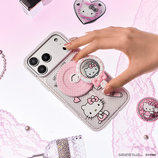 【爱美大明星】Hello Kitty 美妆镜 泡泡骚 x Hello Kitty合作系列 POPGRIP泡泡骚手机粘贴式气囊支架 Popout异形系列 粉白 波点 商品图1