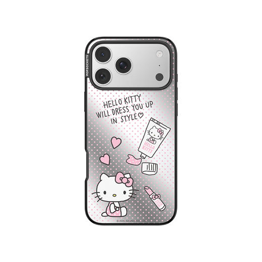【爱美大明星】上妆时刻 镜面款 泡泡骚 x Hello Kitty合作系列 POPCASE手机壳 MagSafe Popcase磁吸款 银黑 拼贴 波点 iPhone17/16/15/14/13 商品图2