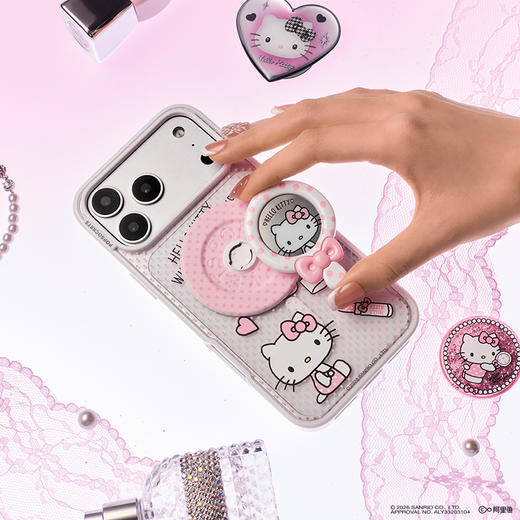 【爱美大明星】上妆时刻 白框款 泡泡骚 x Hello Kitty合作系列 POPCASE手机壳 MagSafe Popcase磁吸款 银白 拼贴 波点 iPhone17/16/15/14/13 商品图1