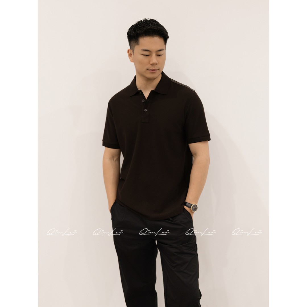 男装「B.V-三孔扣」棉定纺编织皮肩Polo衫LL-WZSY10005 O5商品图3