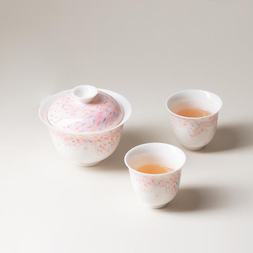 墨己竹影浅粉彩针甜糖盖碗两杯茶具套装 商品图3