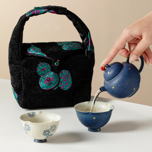 墨己青金石蓝雏菊圆满一壶两杯茶具套装 商品图1