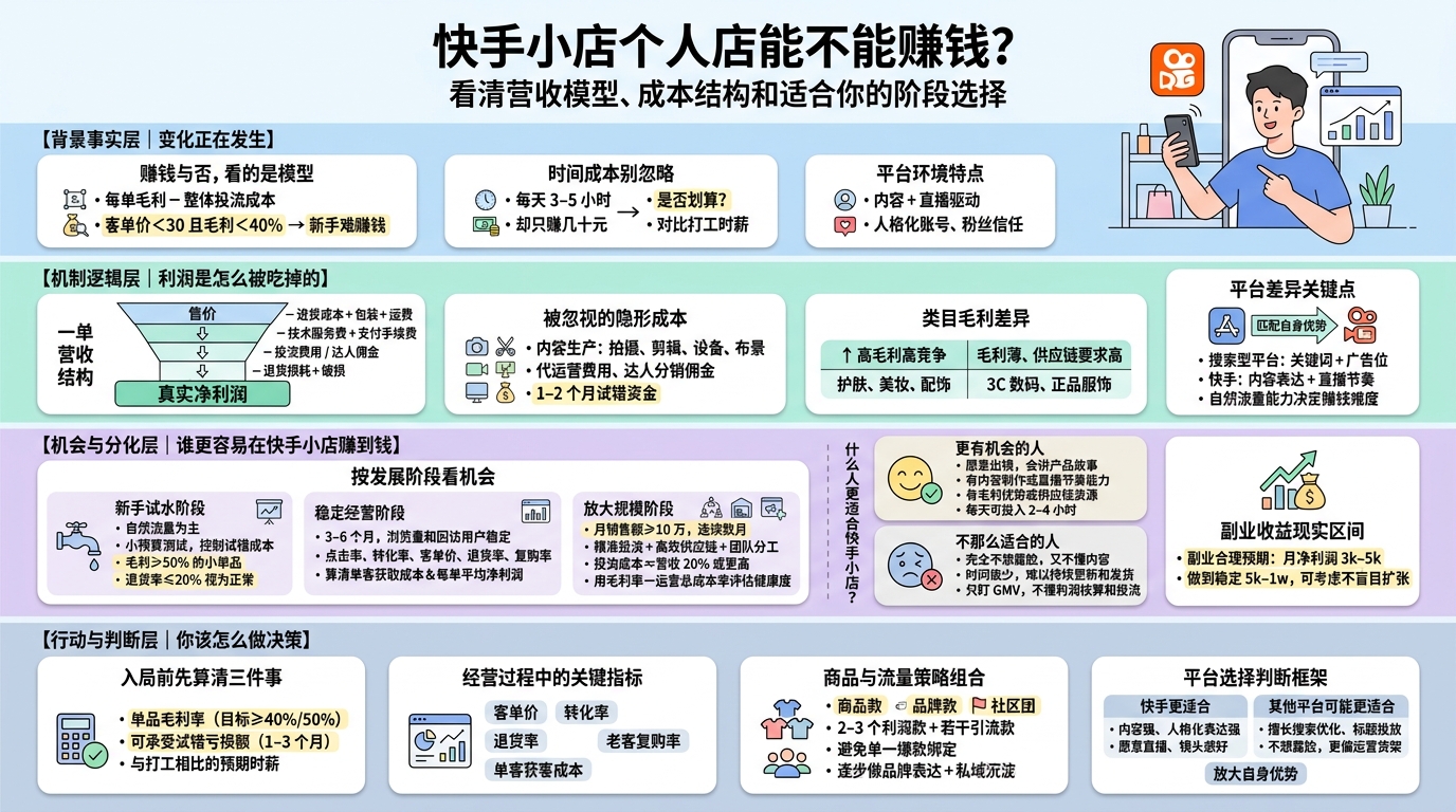 快手小店个人店能不能赚钱，要看什么指标？  
