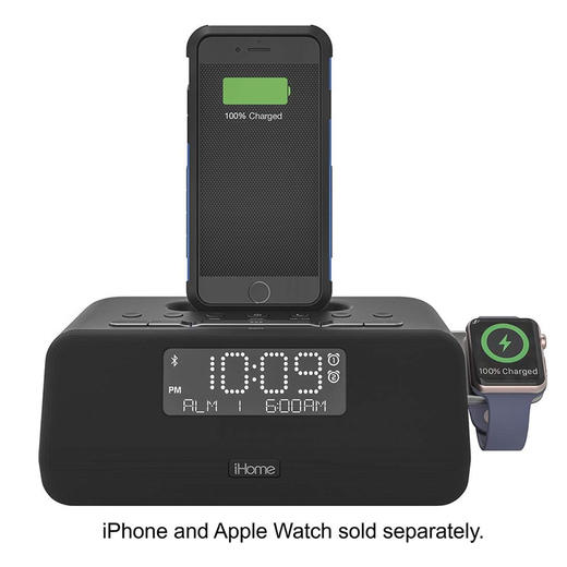 【苹果合作品牌】美国 iHOME IPLWBT5BC 多功能蓝牙闹钟收音机音箱 iPhone闪电底座 黑色 商品图1