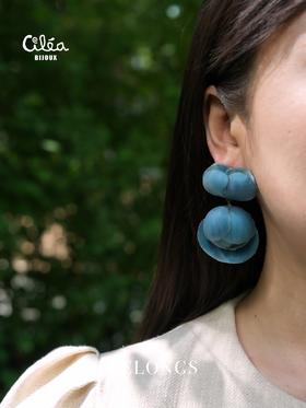 订购5个月到｜Cilea Bijoux-LINDSAY-凌霄花 藏青色 哑光 耳钉［法国设计师］