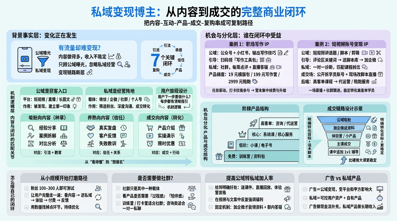 私域变现博主的商业闭环包含哪些环节？  