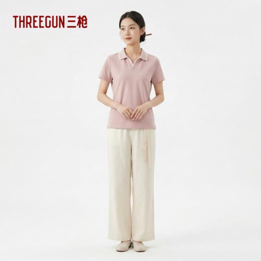 Threegun三枪 丝柔棉珠地海鸥领短袖女衫-T10014A01 商品图1