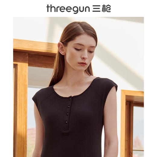 Threegun三枪 【舒肤棉】罗纹弹力半襟圆领女士打底背心-30804A911 商品图2