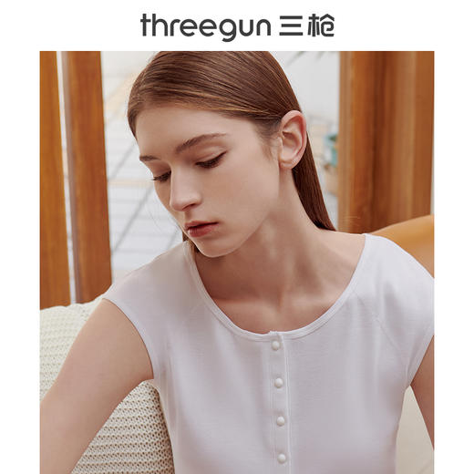 Threegun三枪 【舒肤棉】罗纹弹力半襟圆领女士打底背心-30804A911 商品图5