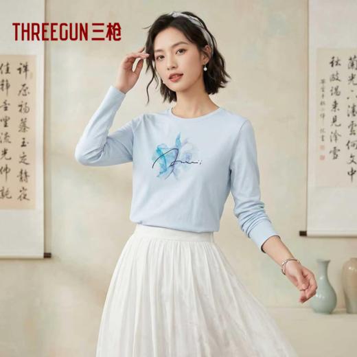 Threegun三枪 【抗菌棉】圆领印花女打底衫-24388A011 商品图2