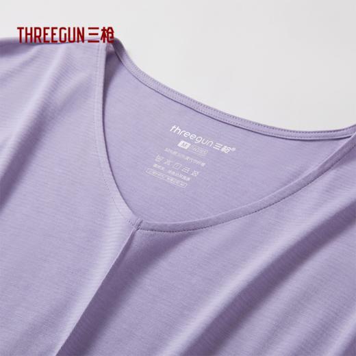 Threegun三枪 冰泉柔棉隐条V领短袖女士家居裙-T70006A01 商品图7