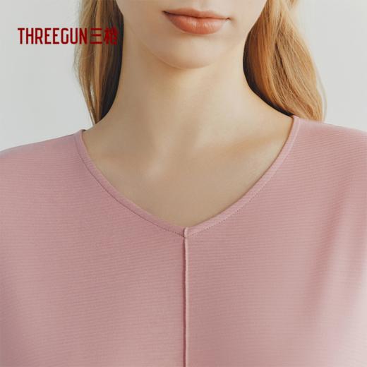 Threegun三枪 冰泉柔棉隐条V领短袖女士家居裙-T70006A01 商品图2