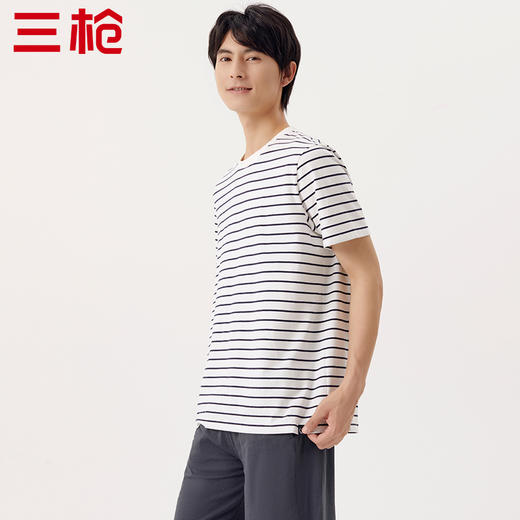 Threegun三枪 【新疆弹力棉】彩条圆领男士短袖T恤-24061A011 商品图5