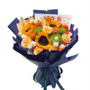 【翰海题名】金榜题名 新鲜鲜花蓝色花束 3朵向日葵+3朵绿毛球+香槟玫瑰配花（可备注送货时间） 商品缩略图0